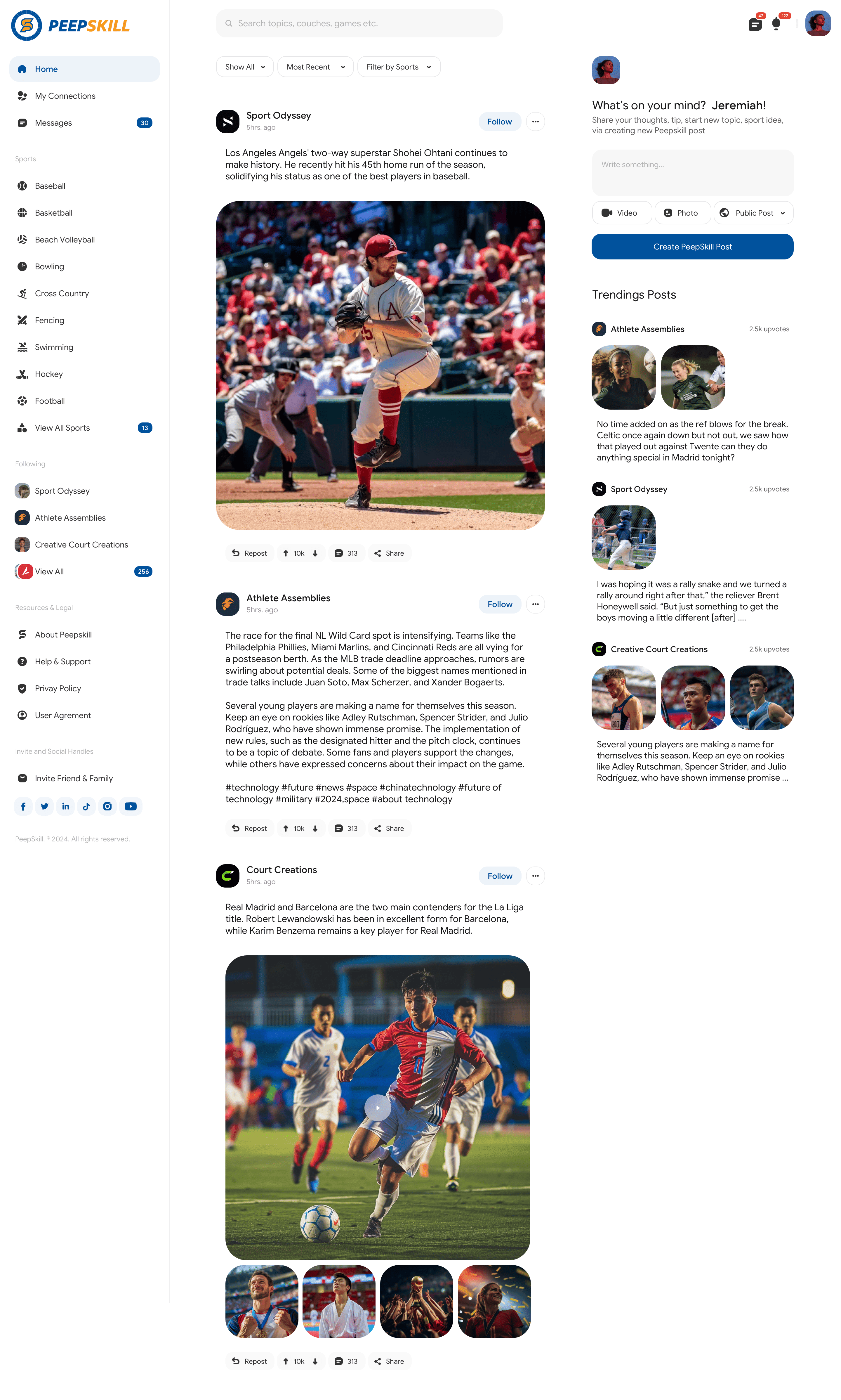 PeepSkill - A Sports Social Media Platform